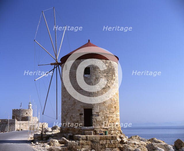 Mandraki Harbour, Rhodes, Greece, 2019. Creator: Ethel Davies.