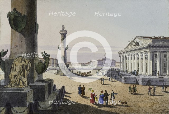 Stock exchange and Admirality in St. Petersburg, First half of the 19th cent.. Artist: Beggrov, Karl Petrovich (1799-1875)