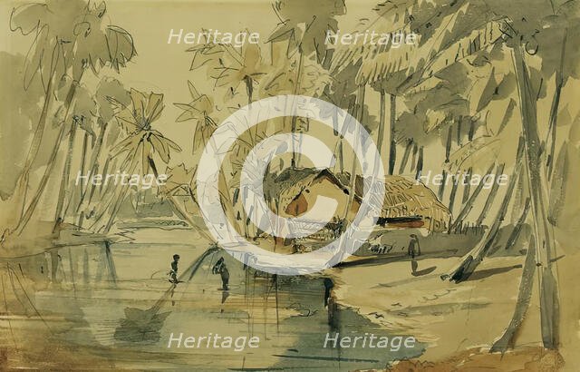 Palm grove in Ceylon (Sri Lanka), 1858. Creator: Joseph Selleny.