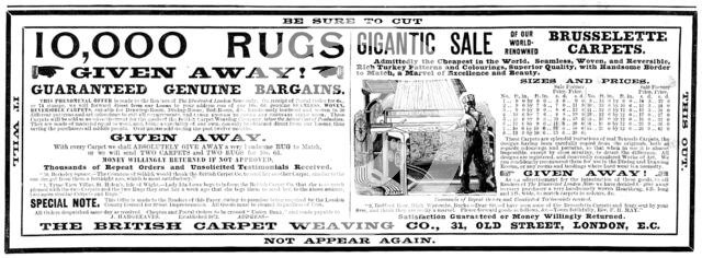 Advertisement for the British Carpet Weaving Co., 1898. Creator: Unknown.