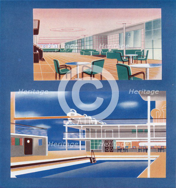 'The Tourist Lounge and Swimming Bath of the RMS Orion', 1935. Artist: Unknown.