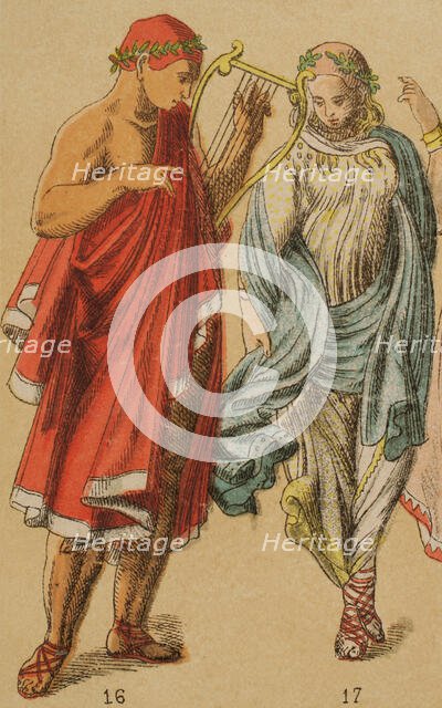 Musician and Etruscan dancer's costume, 1881. Creator: Unknown.