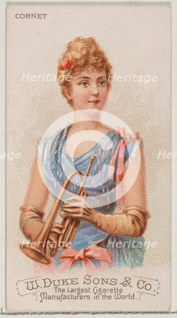 Cornet, from the Musical Instruments series (N82) for Duke brand cigarettes, 1888., 1888. Creator: Schumacher & Ettlinger.