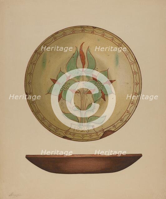 Plate with Tulip and Two Flowers, 1938. Creator: Giacinto Capelli.