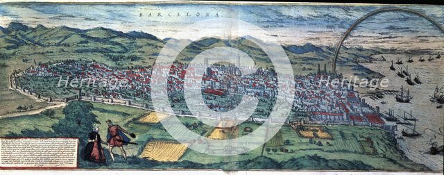Plan of Barcino (Barcelona) in the work 'Civitates Orbis Terrarum', 1576. Creator: Braun George - Frans Hogenberg.