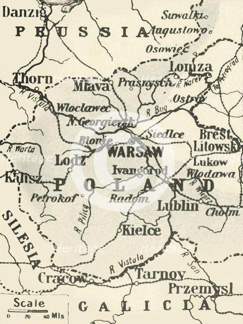 'Map of Poland Showing Russian Territory Occupied by Germany in August, 1915', 1916. Creator: Unknown.