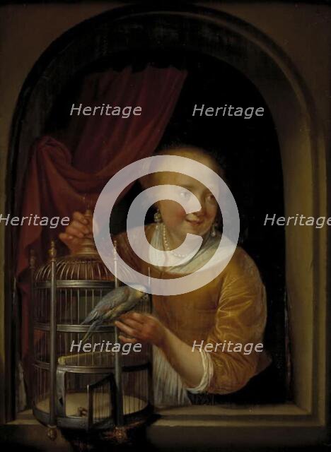 Girl with a Parrot, 1655-1691. Creator: Pieter Cornelisz. van Slingeland.