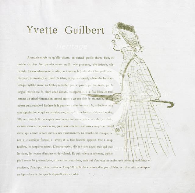 Yvette Guilbert-French Series: No. 1, 1894. Creator: Henri de Toulouse-Lautrec (French, 1864-1901).