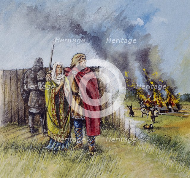 Saxon man and woman, c8th century, (c1990-2010). Artist: Peter Dunn.