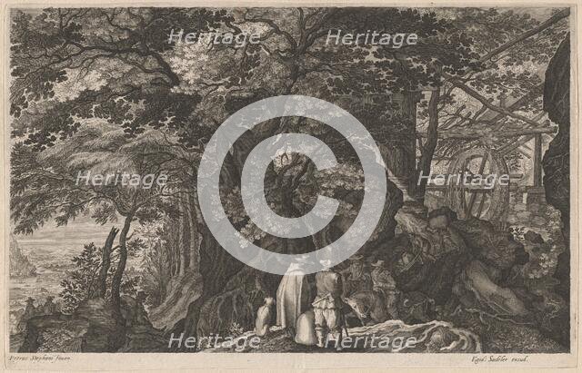 Ancient Trees by a Mountain Watermill, 1600/1615. Creators: Aegidius Sadeler II, Pieter Stevens.