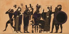 Print of the Decoration on a Greek Amphora, showing Hephaestus, Hera, Poseidon..., c1844. Creator: Kaeppelin et Compagnie.