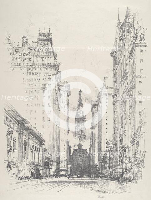 Looking up Broad Street from Spruce Street, 1912. Creator: Joseph Pennell.