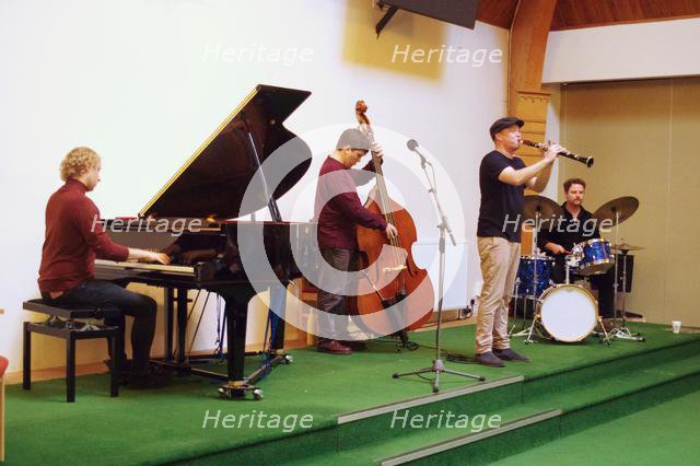 Adrian Cox Simon Read Joe Webb, Adrian Cox Quartet, Loughton Methodist Church, Essex, 28 Sept 2019. Creator: Brian O'Connor.