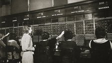Female workers in the telephone room, New York Stock Exchange, USA, early 1930s. Artist: Unknown