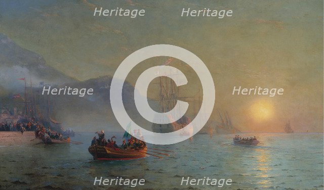 Christopher Columbus sailing from Palos, 1892. Artist: Aivazovsky, Ivan Konstantinovich (1817-1900)