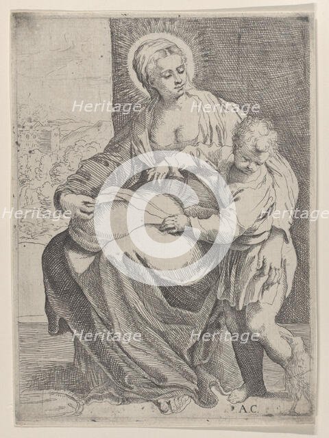 The Virgin seated holding a pillow on her lap with the young Christ standing at right..., 1580-1600. Creator: Annibale Carracci.