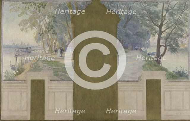Esquisse pour la salle des mariages de la mairie d'Asnières : Paysages. La Seine..., c.1900. Creator: Henri Marius-Camille Bouvet.