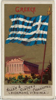Greece, from Flags of All Nations, Series 1 (N9) for Allen & Ginter Cigarettes Brands, 1887 Creator: Allen & Ginter.