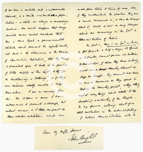 Letter from John Bright to Colonel Rathbone, 23rd January 1861.Artist: John Bright