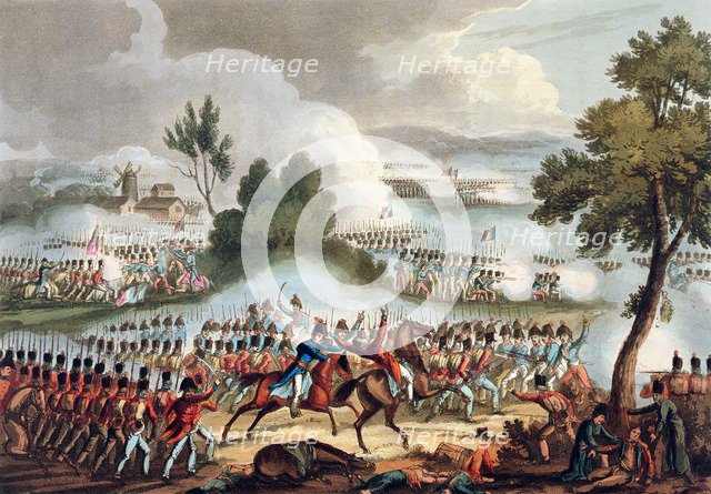 'The Left Wing of the British army in Action at the Battle of Waterloo, June 18th 1815 Artist: Thomas Sutherland