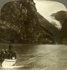 'Tourists crossing Lake Loen - view across to a huge glacier, Norway', c1905. Creator: Unknown.