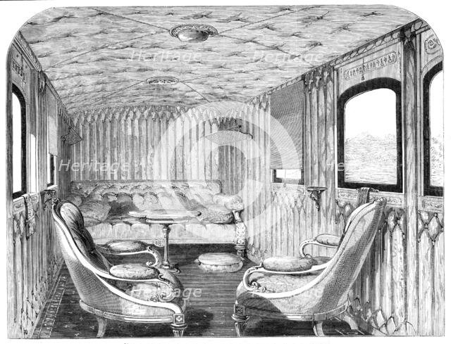 Saloon of Her Majesty's carriage on the London and North-Western Railway, 1861. Creator: Unknown.