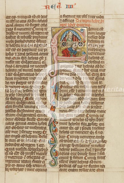 Initial F: The Ascension of Elijah; Historia Scholastica, about 1300. Creator: Unknown.