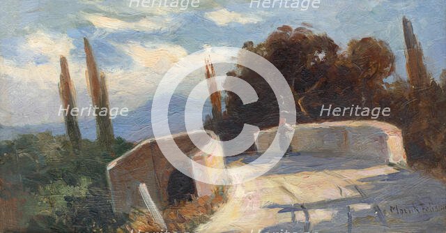 Bridge with cypresses, 1890-1900. Creator: Felicián Moczik.