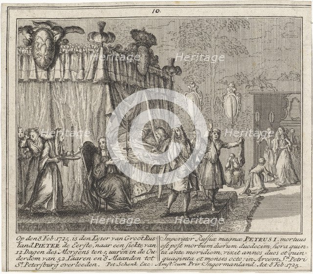 The Death of Peter the Great on 8 February 1725, 1727. Artist: Schenk, Leonard (1696-1767)