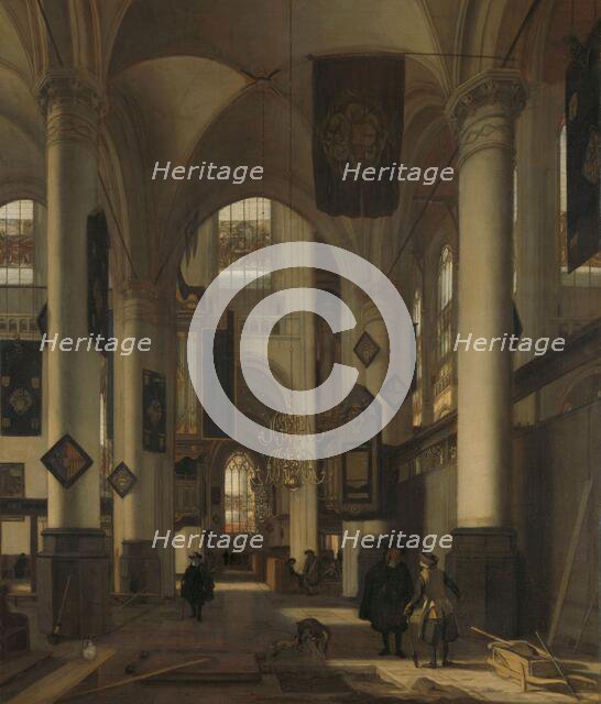 Interior of a Protestant Gothic Church with Motifs from the Oude and Nieuwe Kerk in..., 1660-1680. Creator: Emanuel de Witte.