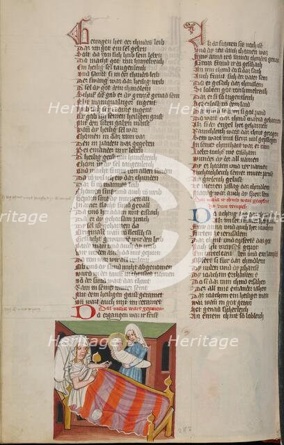 The Birth of the Virgin; The Nativity of the Virgin; Weltchronik, about 1400-1410. Creator: Unknown.