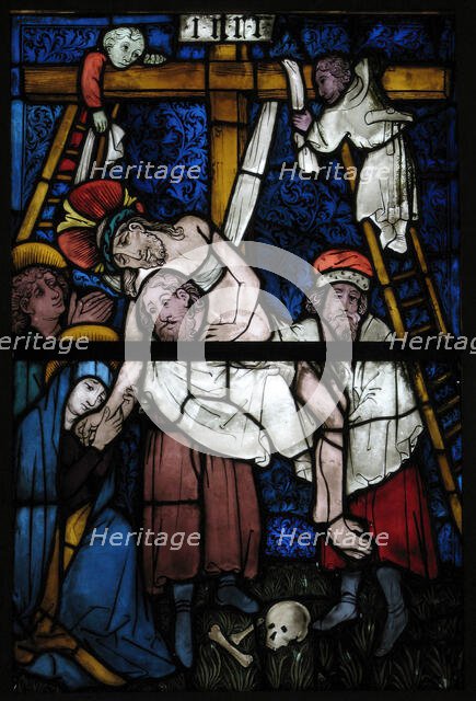 Stained Glass Panel with the Deposition, German, 15th century. Creator: Unknown.