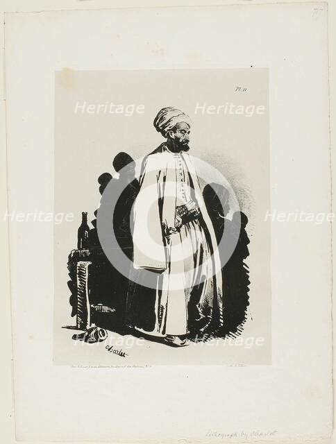Standing Turk, plate eleven from Ink Sketches by Charlet, 1828. Creator: Nicolas-Toussaint Charlet.