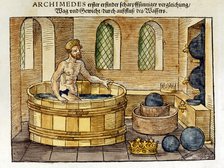 Archimedes in his bath, 1547. Artist: Unknown