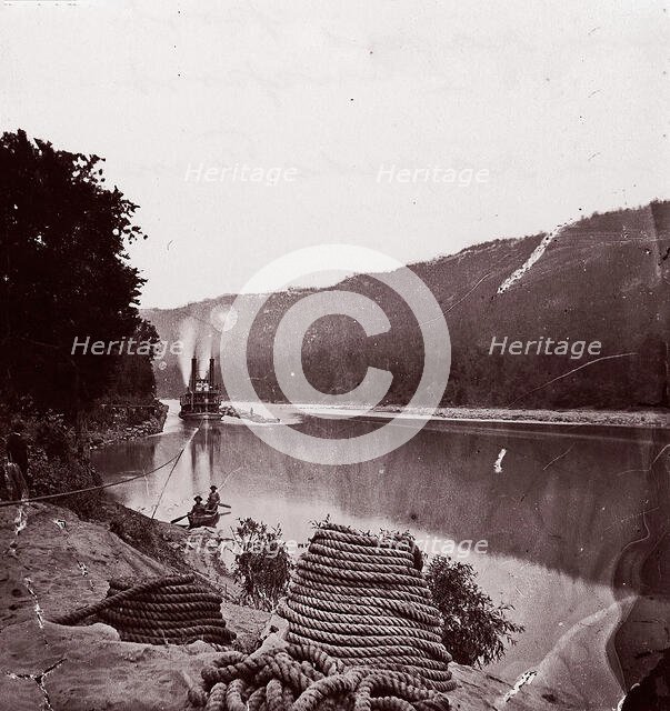 U.S. Transport in Rapids, Tennessee River/The Suck - Tennessee River below Chattanooga..., ca. 1864. Creator: George N. Barnard.