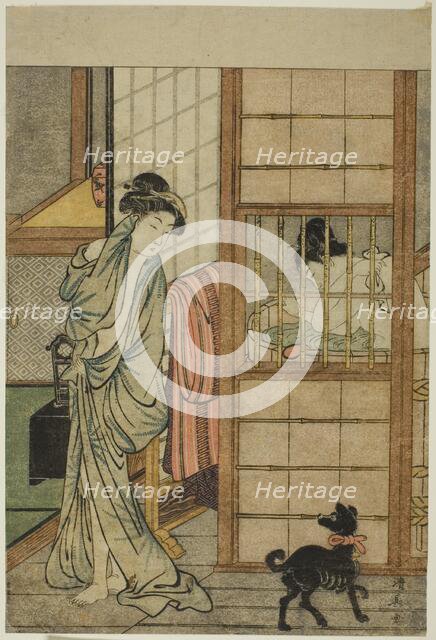 Woman After a Bath, from "Comparison of Alluring Beauties (Irokurabe enpu sugata)", c. 1781. Creator: Torii Kiyonaga.
