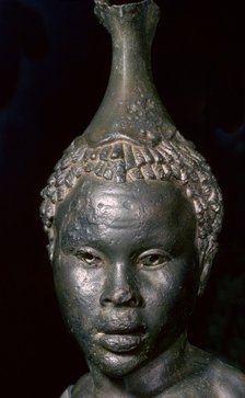 Bronze vessel in the form of the head of a young African woman. Artist: Unknown