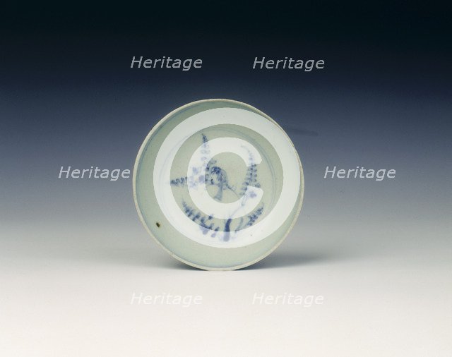 Blue and white saucer with bird on tree, Ming dynasty, China, 1450-1499. Artist: Unknown