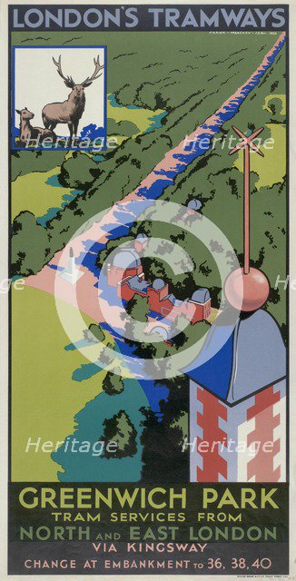 'Greenwich Park', London County Council (LCC) Tramways poster, 1932. Artist: F Marsden Lea