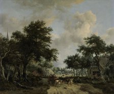 Wooded Landscape with Merrymakers in a Cart, c.1665. Creator: Meindert Hobbema.