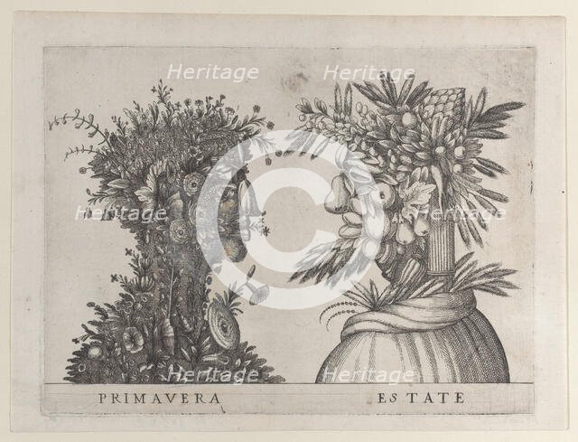 Spring and Summer: two heads made from flora typical of those seasons, ca. 1580-1620., ca. 1580-1620 Creator: Anon.