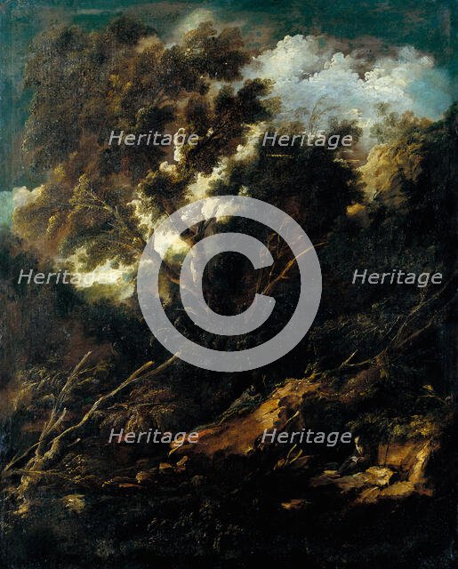 Landscape with a Reading and a Praying Franciscan, 1695-1697. Creator: Antonio Francesco Peruzzini.