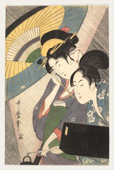 Two Women Under an Umbrella, 1790s. Artist: Utamaro, Kitagawa (1753-1806)