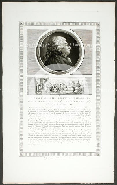 Honoré Gabriel Riquetti Mirabeau, Deputy of the Provence Region, from Tableaux histor..., 1798–1804. Creator: Charles Francois Gabriel Levachez.