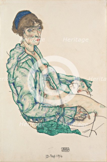 Sitting Semi-Nude with Blue Hairband, 1914. Artist: Schiele, Egon (1890–1918)