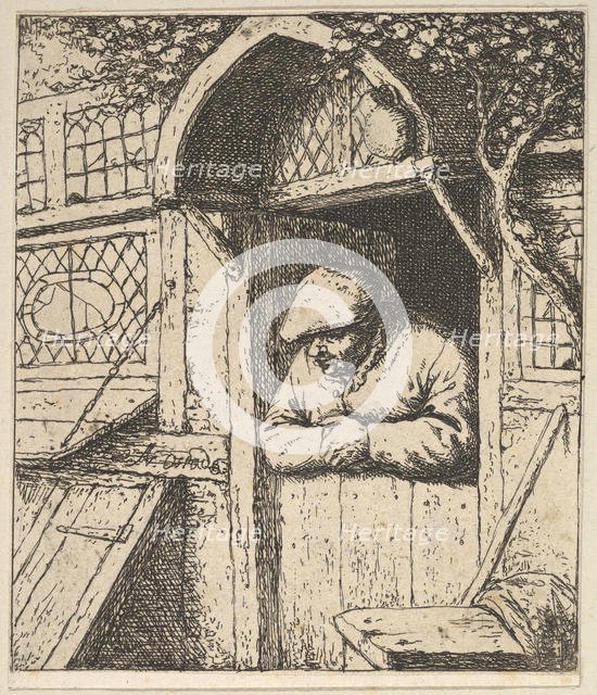 Peasant Leaning on Door, 1610-85. Creator: Adriaen van Ostade.