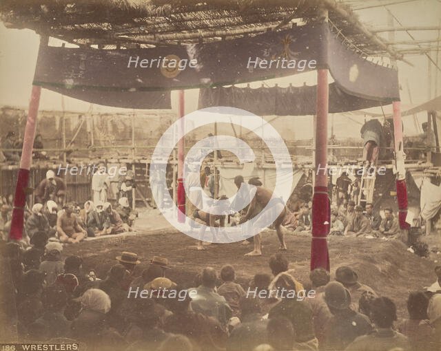 Wrestlers, about 1875-1890s. Creator: Adolfo Farsari.