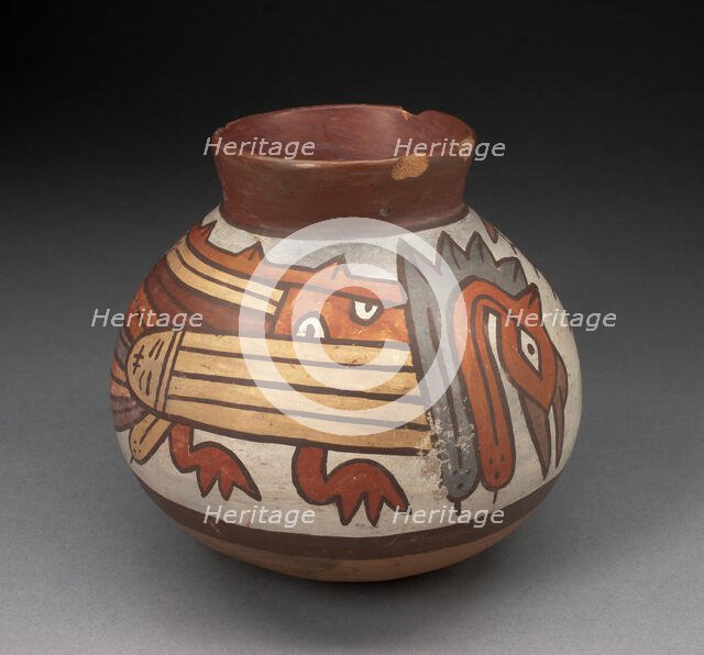 Jar with Narrowed Neck Depicting Abstract Birds, 180 B.C./A.D. 500. Creator: Unknown.