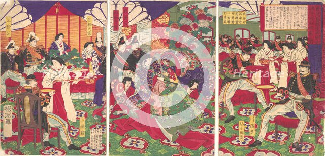 Leaders of the Pacification of the Kagoshima Rebels Celebrating with Cups ..., September 20th, 1877. Creator: Chikanobu Yoshu.