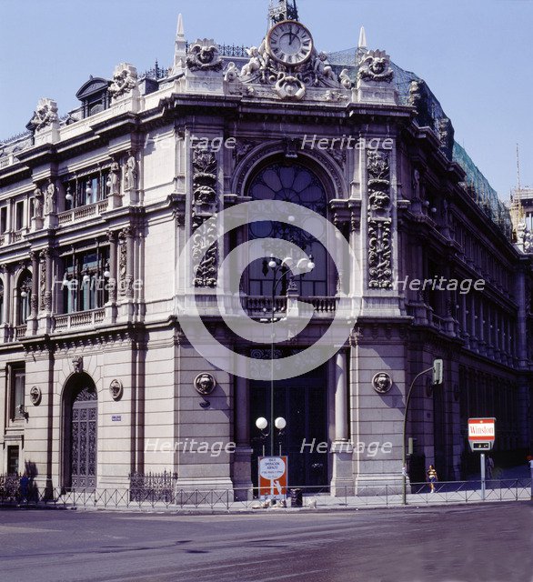Exterior view of the building of the Bank of Spain in the Alcalá Street, Madrid, designed by arch…